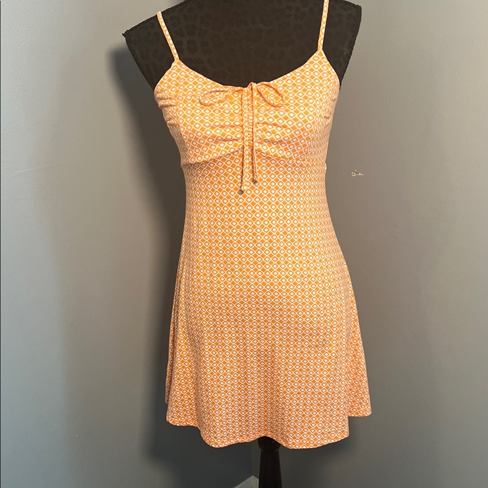 Hollister Orange and White Patterned Mimi Dress size small